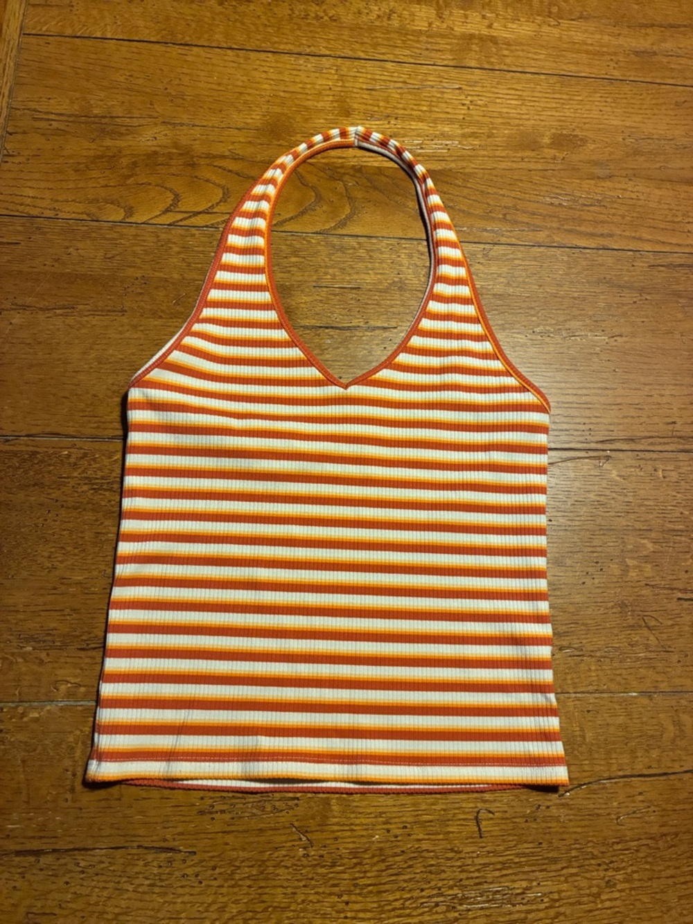 American Eagle Outfitters Rust, Orange & White Striped Ribbed Halter
